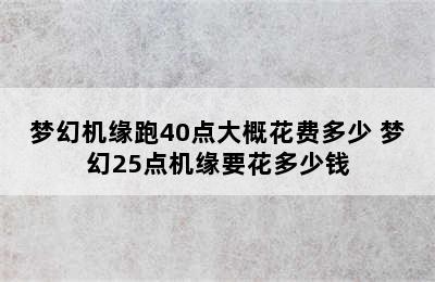 梦幻机缘跑40点大概花费多少 梦幻25点机缘要花多少钱